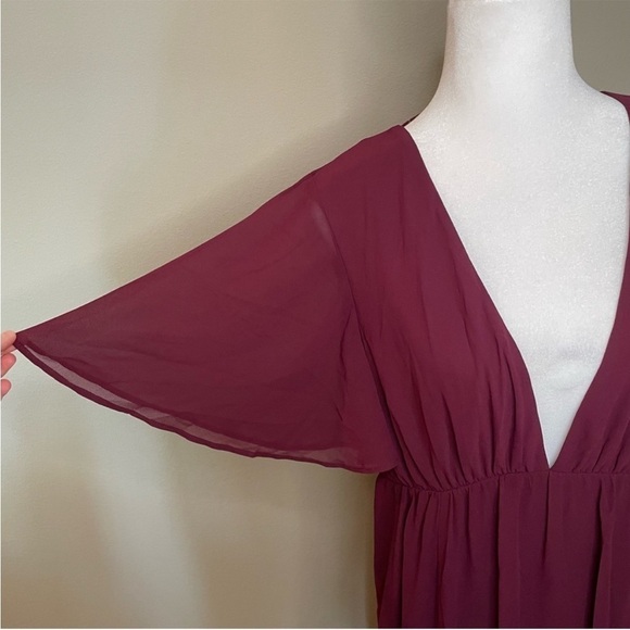 Show Me Your Mumu Faye Flutter Maxi Dress Merlot Chiffon Extra Extra Large NWT - Picture 9 of 14